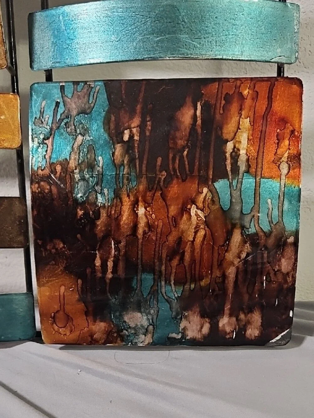 Abstract Metal Wall Art Multi-Panel Sculpture - Teal & Copper Patina (24